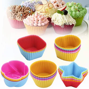 Forma de Silicone para Muffin Redonda 6/12PCS, Molde de Bolo em Forma de Coração, Utensílios de Cozinha para Decoração de Bolos 1