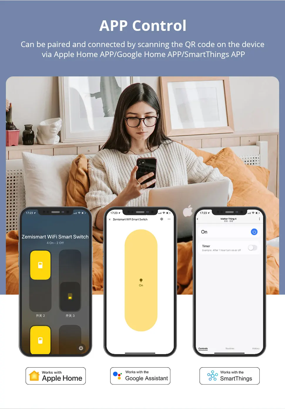 Matter Over WiFi Smart Wall Light Switch 1 2 3 4 6 Gangs with Neutral Switch US