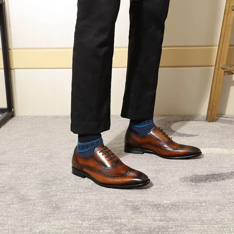 Men's Classic Wing-tip Brogue Style Oxford Dress Shoes Business