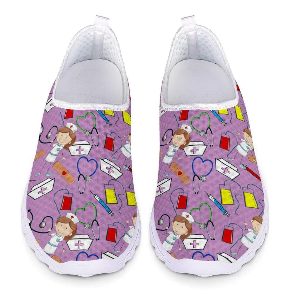 Funny Cartoon Nurse Premium Sketch Print Slip On Flats Shoes Woman Breathable Summer Casual Sneakers Nursing Shoes