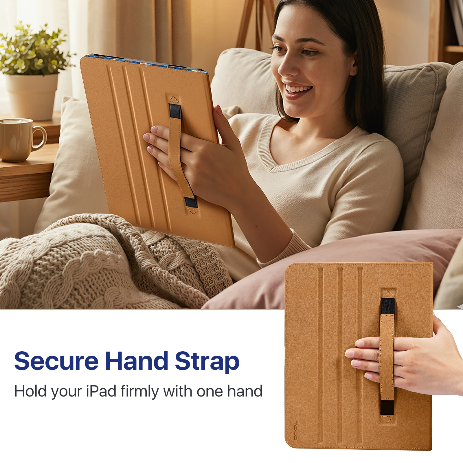 Premium Leather Folio Stand Cover with Pencil Holder, Hand Strap & Pocket