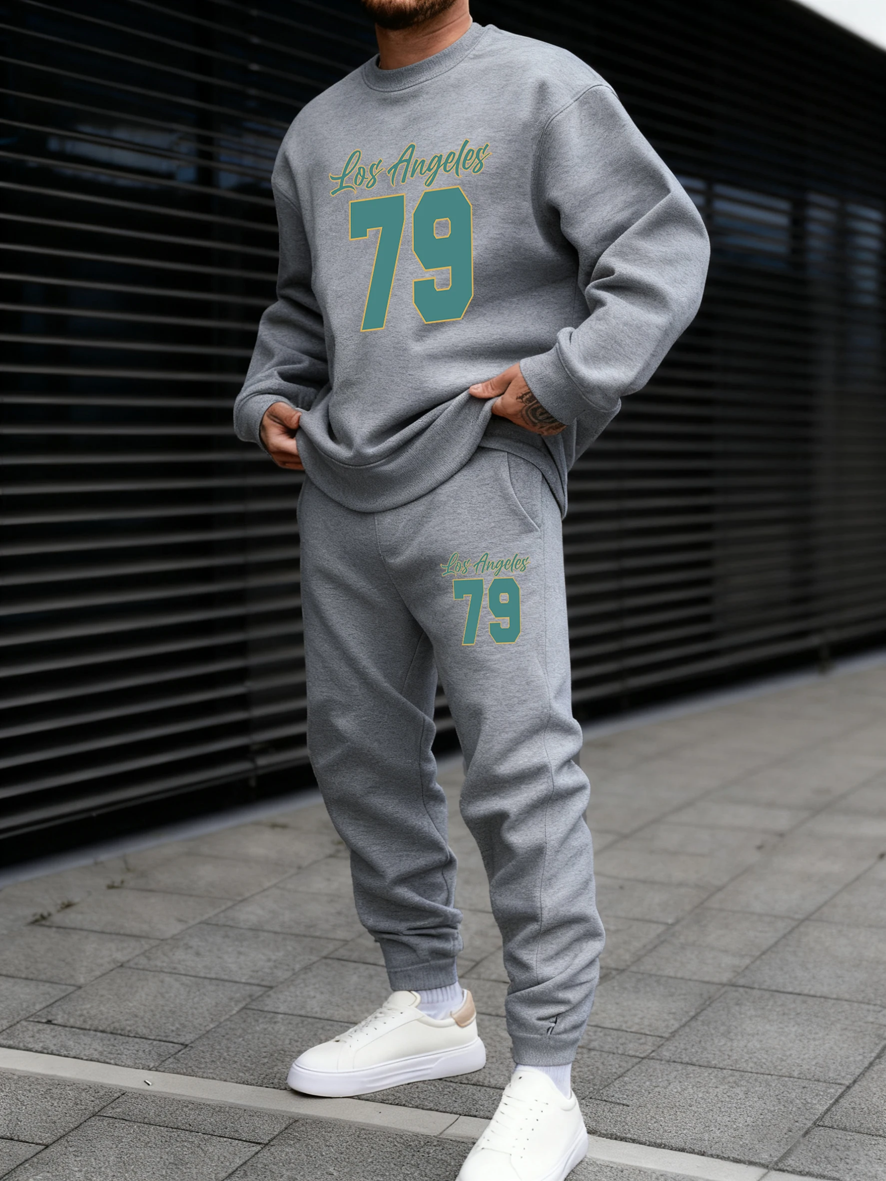 Los Angeles Number 79 Letter Print Man Sweatshirt Set Casual O-Neck Pullover Autumn Fleece Sweatpants Soft Sport Sets Of Men