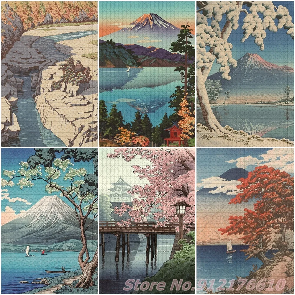 

Vintage Landscape Ukiyo-E 1000 Pieces Jigsaw Puzzles Japanese Scenery Print Paper Puzzle Decompress Educational Family Game Toy