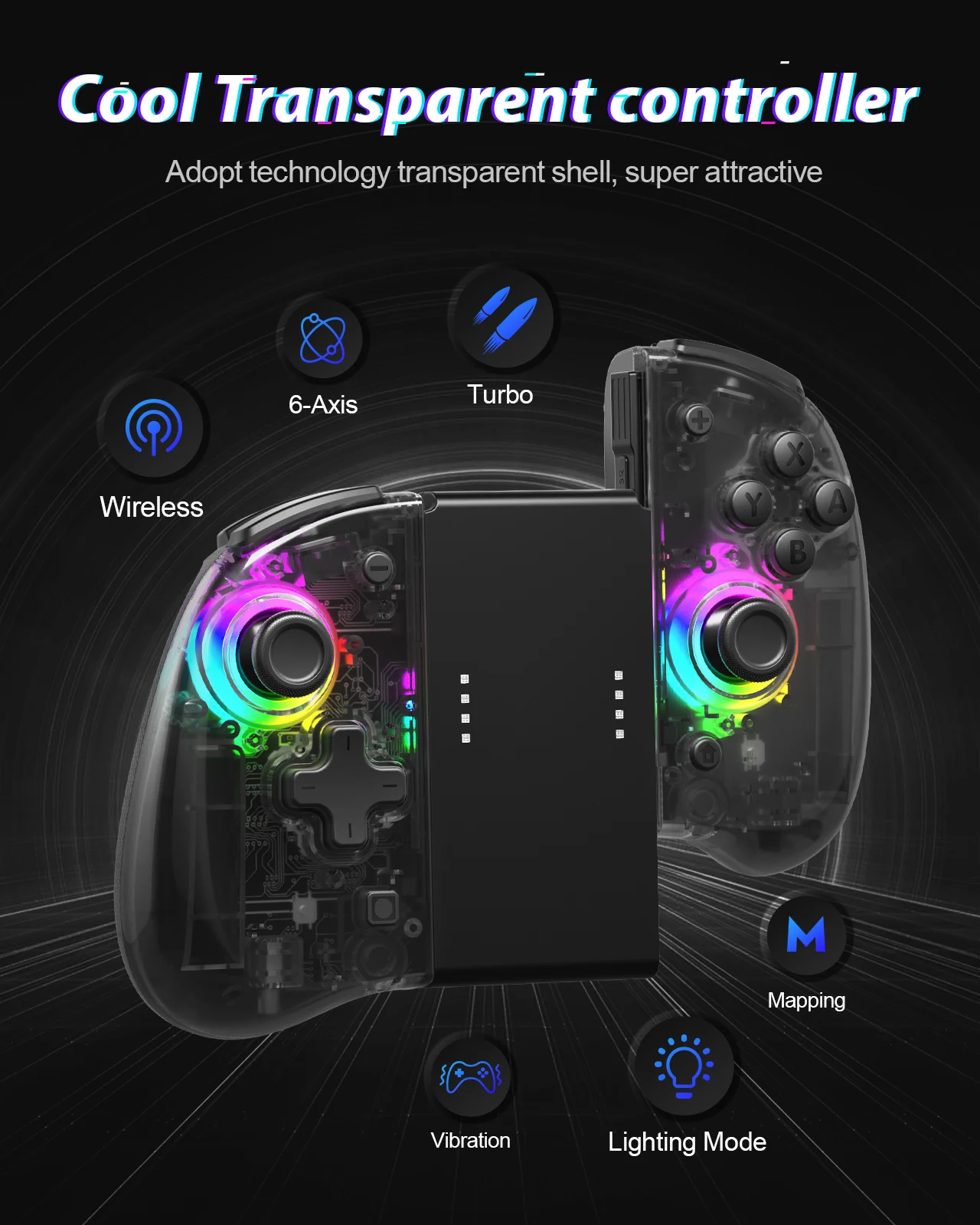 

DOYOKY Remote RGB Gamepad for Nintendo Switch/OLED with Dual Vibration & Turbo Motion Control & Ergonomics 360°Precise Joystick