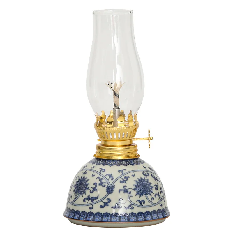 Blue And White Porcelain Oil Lamp Tibetan Butter Lamp Cam Tea Room Aosphere Lamp Retro Decorative Long Burning Lamp