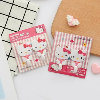 Sanrio 2 pièces ensemble Hello Kitty crochets auto-adhésifs fort collant mignon clé rangement cintre porte mur multi-fonction crochet décoration 1