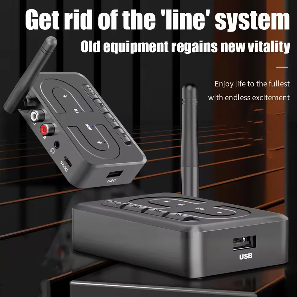 Wireless Bluetooth Audio Receiver with HD Microphone and Antenna, featuring USB U-Disk Music Streaming and HIFI Stereo Sound