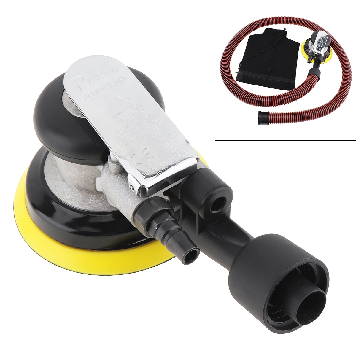 

5Inch Vacuuming Pneumatic Grinder 12000RPM High Speed Vacuum Sander Machine with 1.5m Air Tube 6-Hole Sanding Pad for Polishing