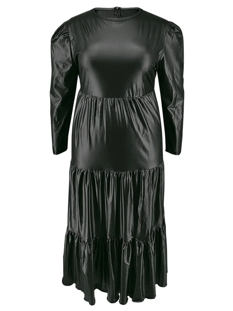 Wmstar Women PU Dress Long Sleeve Fashion Stresswear Draped Sexy Bodycon Fall Maxi Dresses Club Outfits Dropshipping XL-5XL