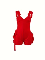 Ruffle Deep V Neck Summer Romper Sexy Bow Tie Short Jumpsuit Women Sleeveless Casual Playsuit Overalls Rompers - Image 4