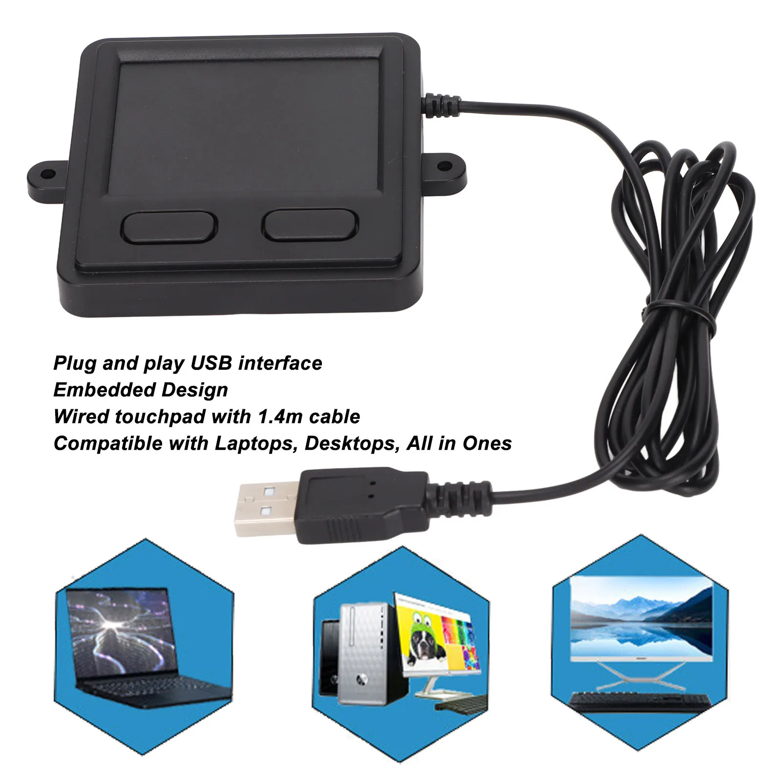 Portable Trackpad Trackpad USB Wired Embedded Compact Size 2 Buttons Portable Practical Computer Touch Pad for Laptops Desktops