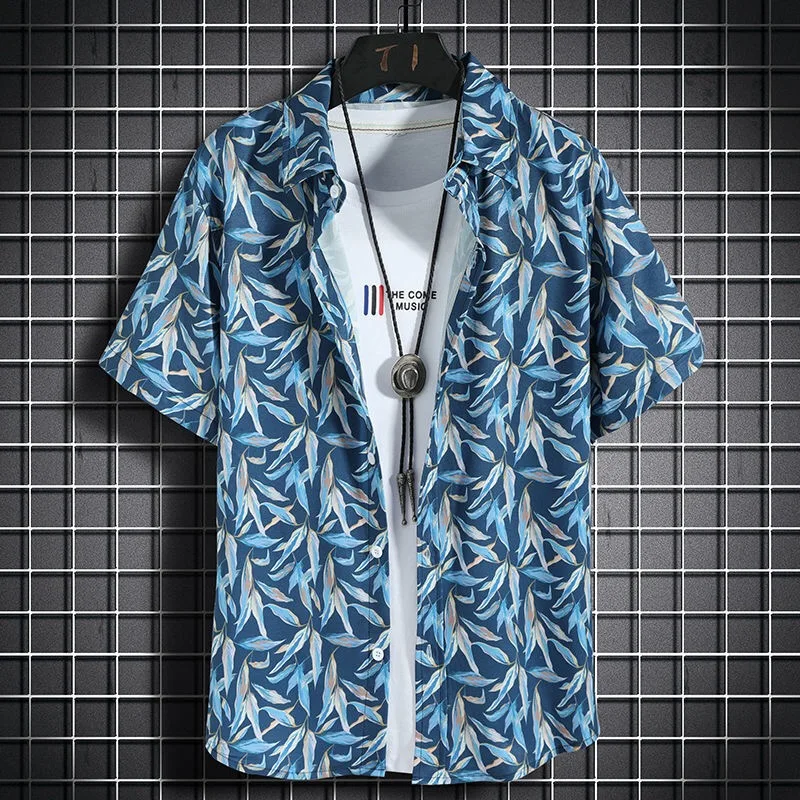 Hawaiian beach shirts Men's short-sleeved casual Seaside vacation quick-drying clothes Loose floral tops 4
