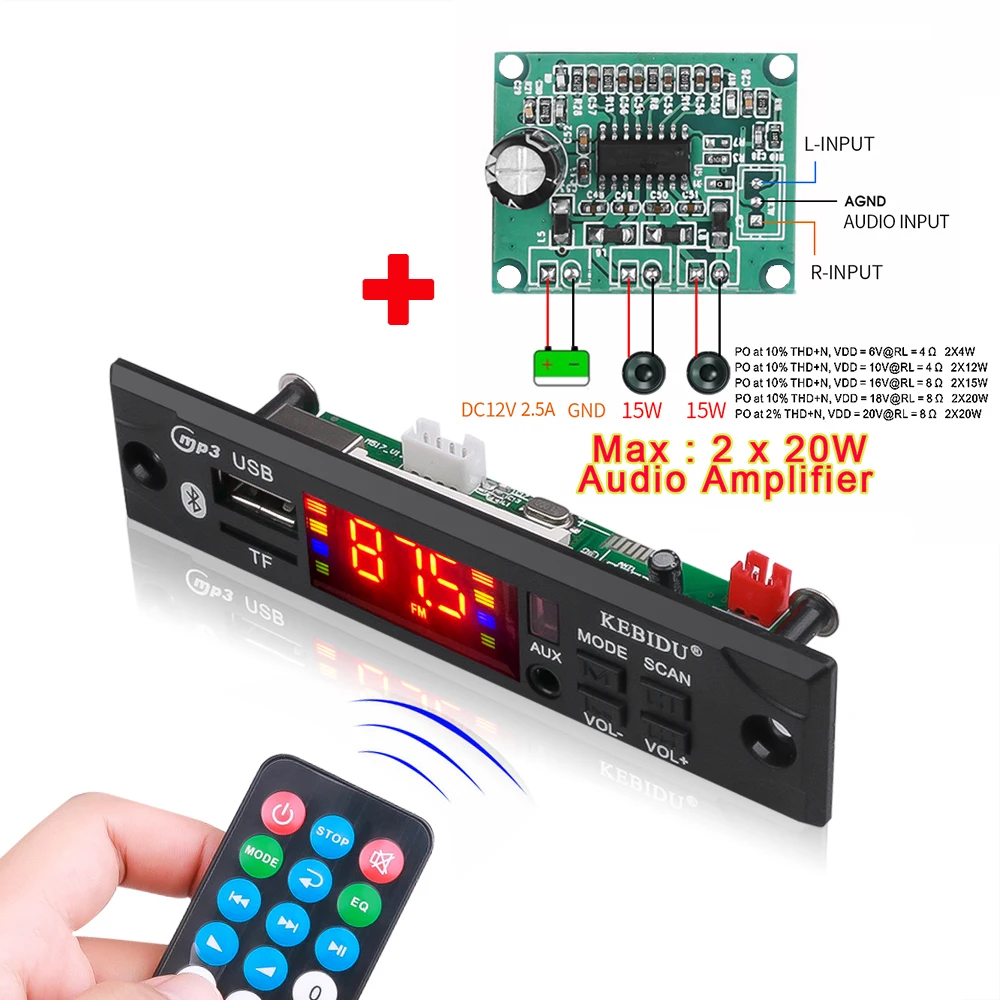 차량용 오디오 FM 라디오 모듈, 블루투스 5.0, 무선 12V MP3 플레이어, ..