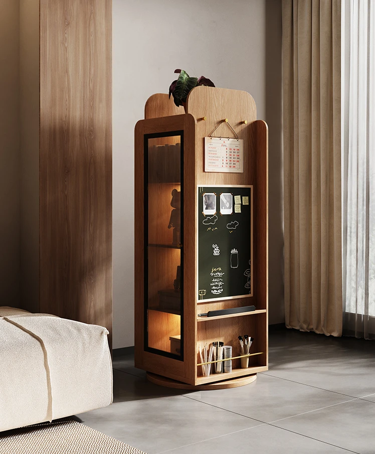 

Solid wood rotating bookcase 360-degree children's bookshelf floor-to-floor living room storage lockers
