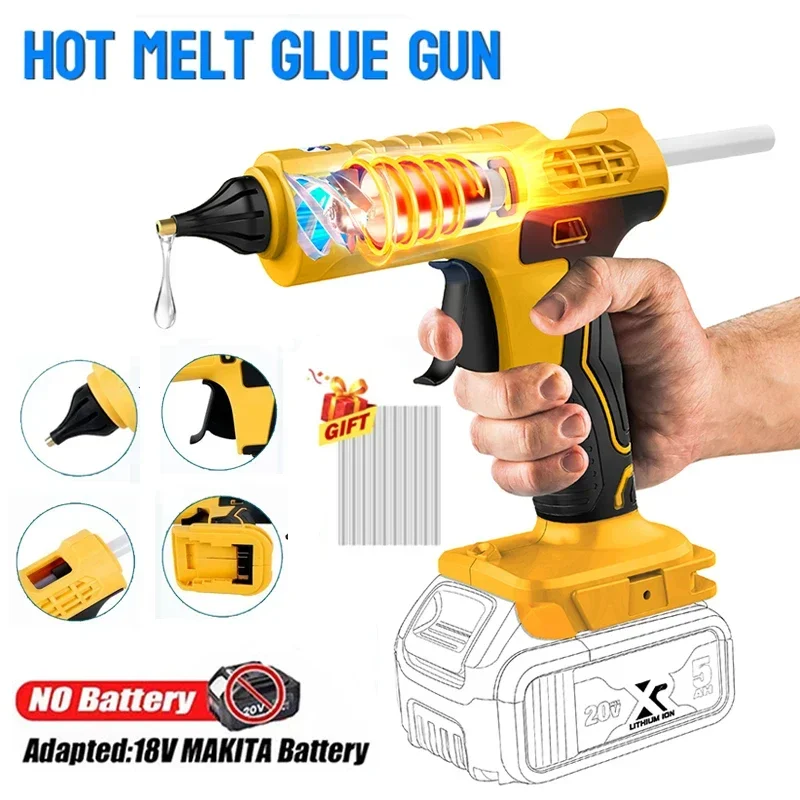 Cordless Electric Handheld Hot Glue Gun Repair DIY Tool Hot Melt Welding Air Gun Anti-scald Nozzle with 10 Sticks for Dewalt