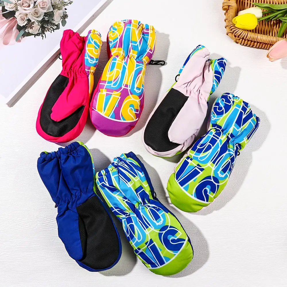 Kids Gloves Winter Warm Letter Printing Mittens Non-slip Waterproof Windproof Outdoor Sports 5-7 Y