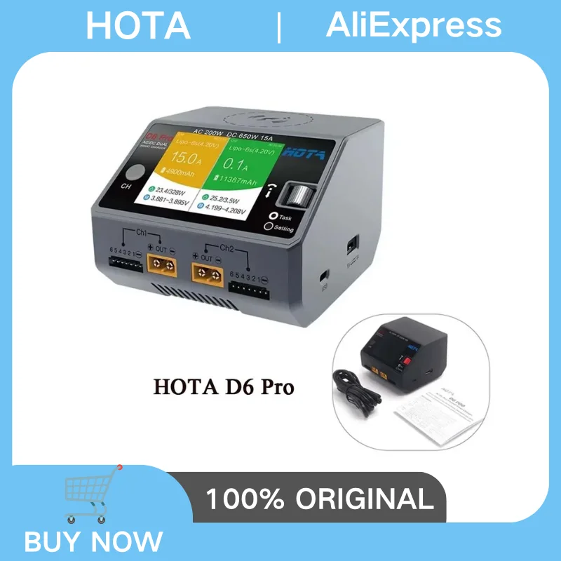 Chargeur RC HOTA D6 Pro 650W Double Canal Noir/Gris