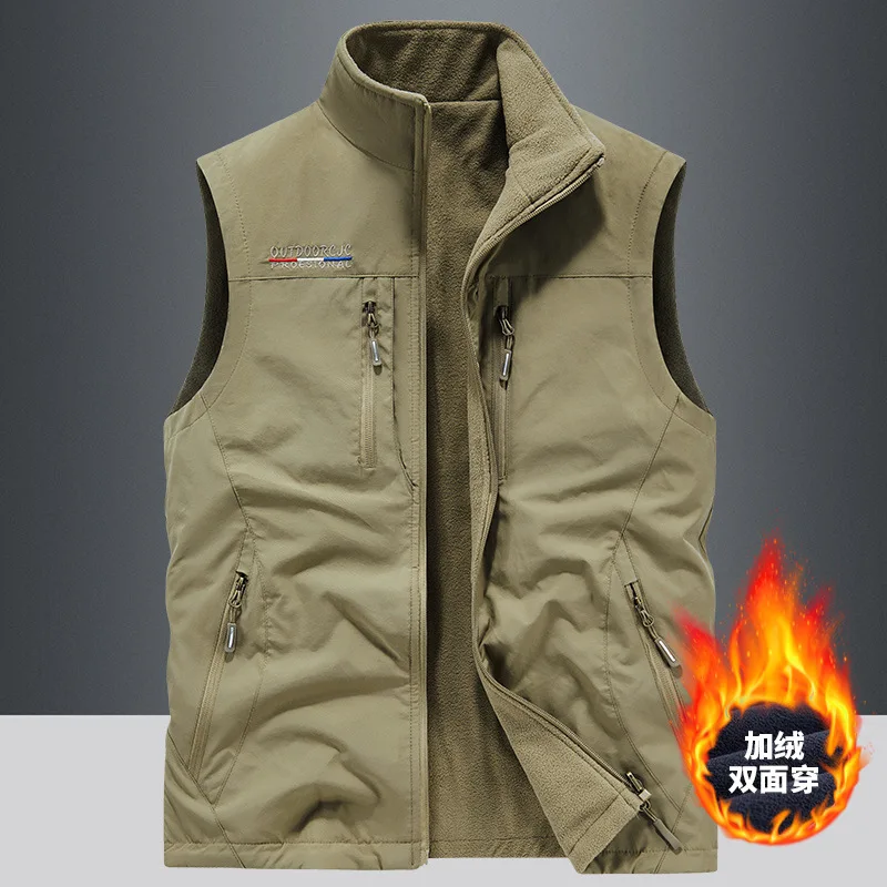 Hunting Vest-Men Autumn Fleece 4XL Utility Tactical Multi-pocket Outdoor Hiking Fishing Photography Safari Cargo Vest