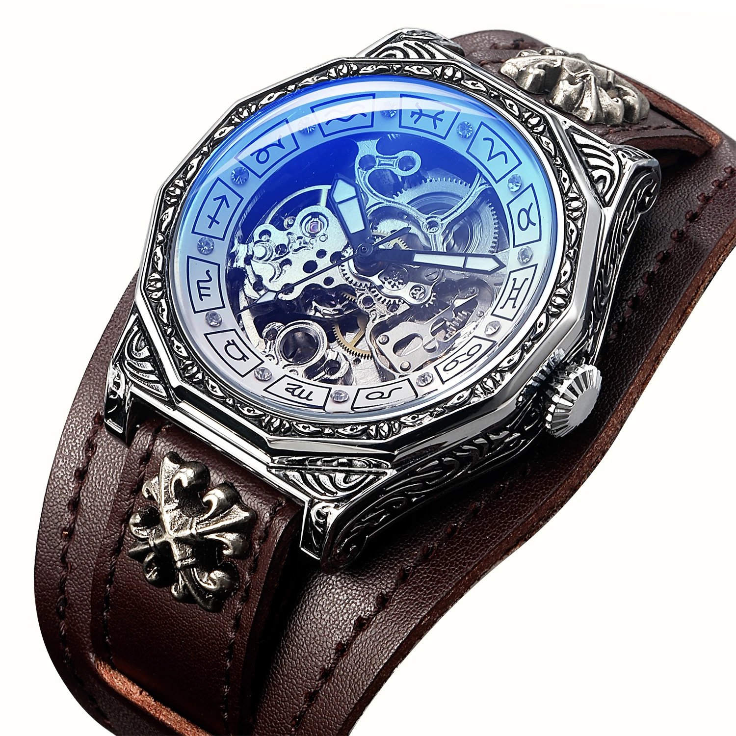 

Luxury Automatic Mechanical Watch Wrist Bracer Band Steampunk Dial Men Skeleton Clock Male Orologio Man Hombre Relogio Masculino