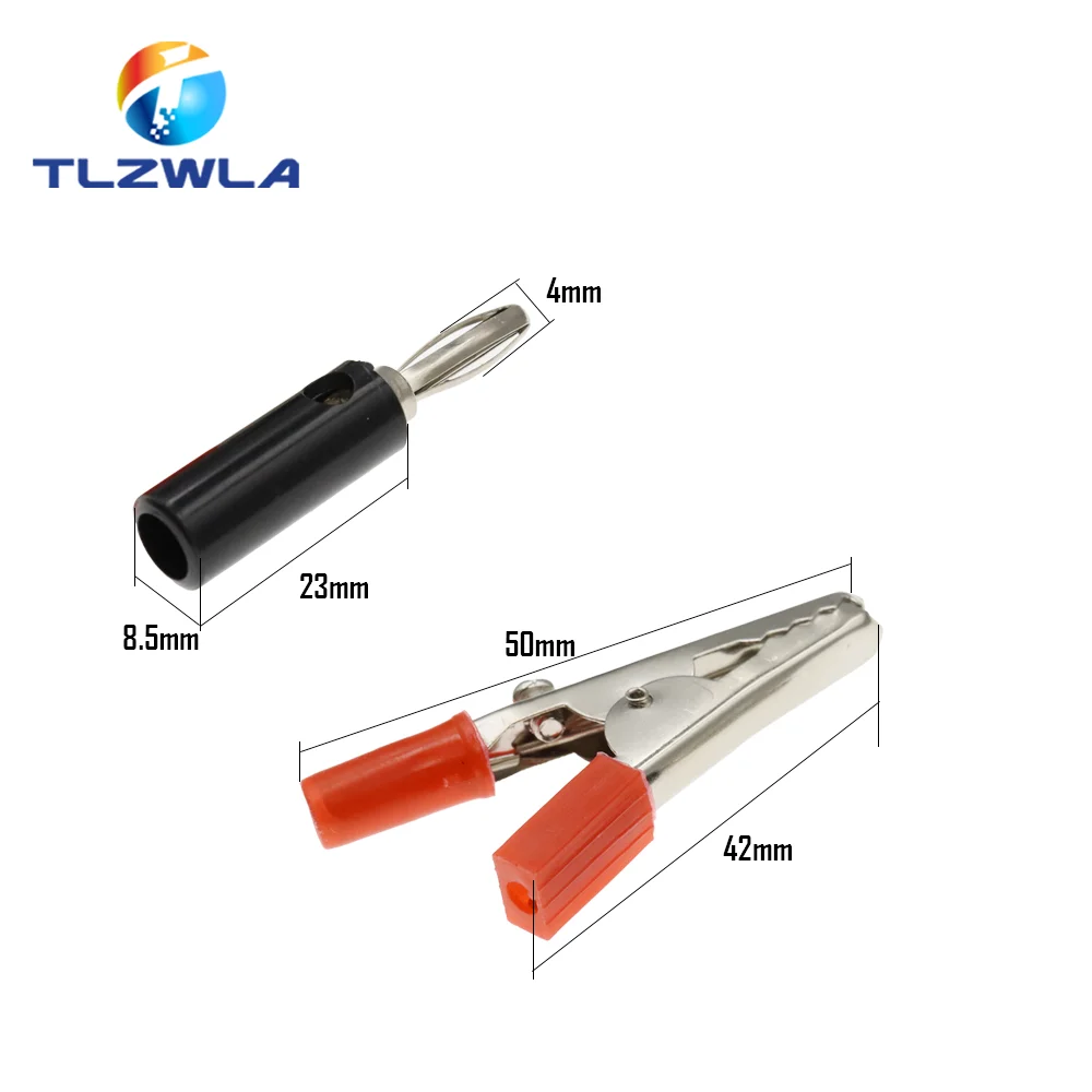 10PCS 4MM Banana Plug Insulated Crocodile clip Plastic Handle Cable Lead Test Charging Clamp Metal Crocodile Clamp Length 50mm alligator clips