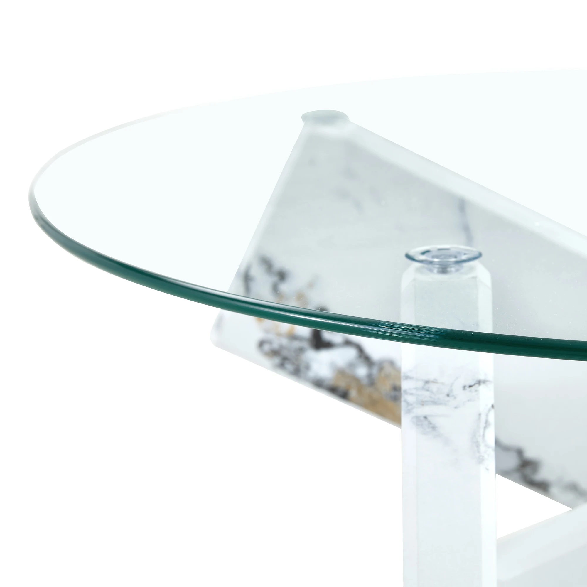 Mehrfarbig optionaler runder Couchtisch aus MDF + Glas: weiße, marmorierte Stützbeine, schlicht und stilvoll. 79cm Durchmesser – Detail 19