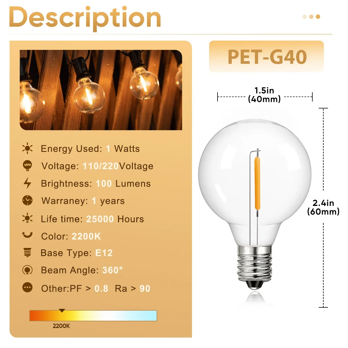 깨지지 않는 G40 스트링 라이트 220V 110V LED 야외 조명 가랜드 E12 방수 연결 가능 페스툰 장식 캠핑 조명