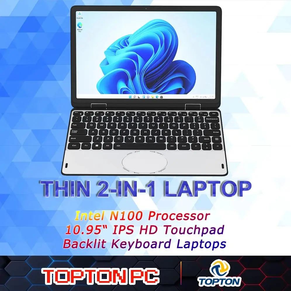 Cheap Thin and Light 2-in-1 Laptop 10.95“ IPS HD Touch Intel N100 Processor UHD Graphics TOUCHPAD Backlit Keyboard Minipc