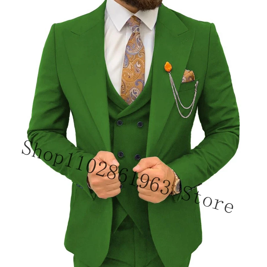Royal Blue Male Suits Slim Fit 3 Pieces Formal Men Suits Groomsmen Wedding Tuxedos Blazer+Vest+Pants Costume Homme Mariage