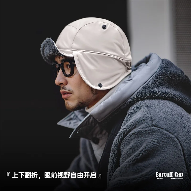Outdoor Earcuff Cap Vintage Fleece Ear Protection Hat Barnd Flat Brim winter hat earflap hat Winter 56-62cm Beanie