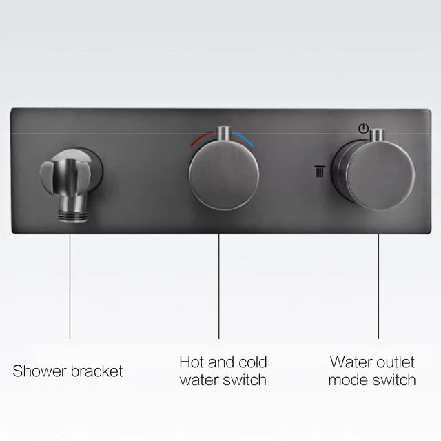 Minimalist ห้องน้ําปืนทองเหลืองสีเทาติดผนัง Thermostatic ก๊อกน้ําอาบน้ํา,ฝังน้ําตก Spout Anti-Scald Bath Mixer TAP 5