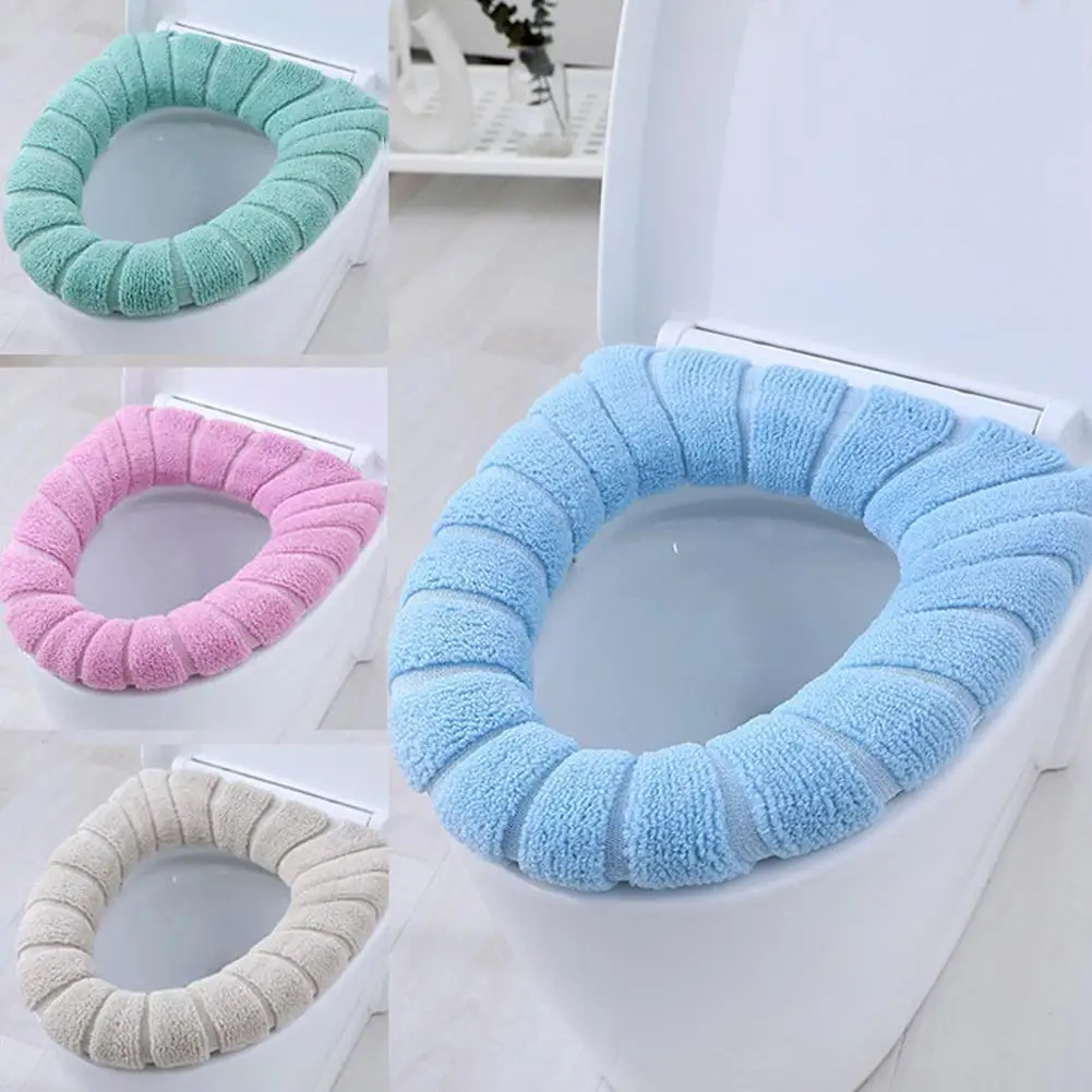 Winter Warm Toilet Seat Cover Closestool Mat 1Pcs Washable Bathroom Accessories Knitting Pure Color Soft O-shape Pad Toilet Seat toilet seat cover toilet seat accessories