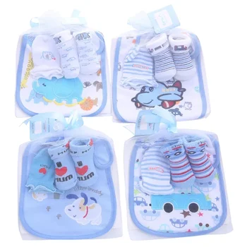 1 bag Baby Cotton Bibs Towel Socks Sets Newborn Kids Burp Cloths+Socks +Anti-scratch Gloves Boys Girls Christmas Birthday Gift 1