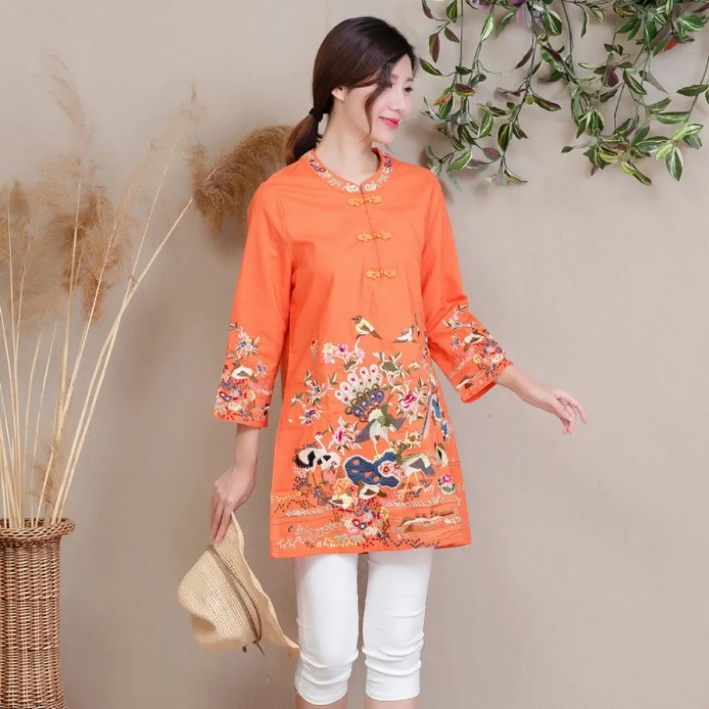 

Embroidery Shirts for Women Streetwear Tees T Shirt Women Clothing Vintage Y2k Tops Clothes Fashion Casual Elegant Ethnic Style
