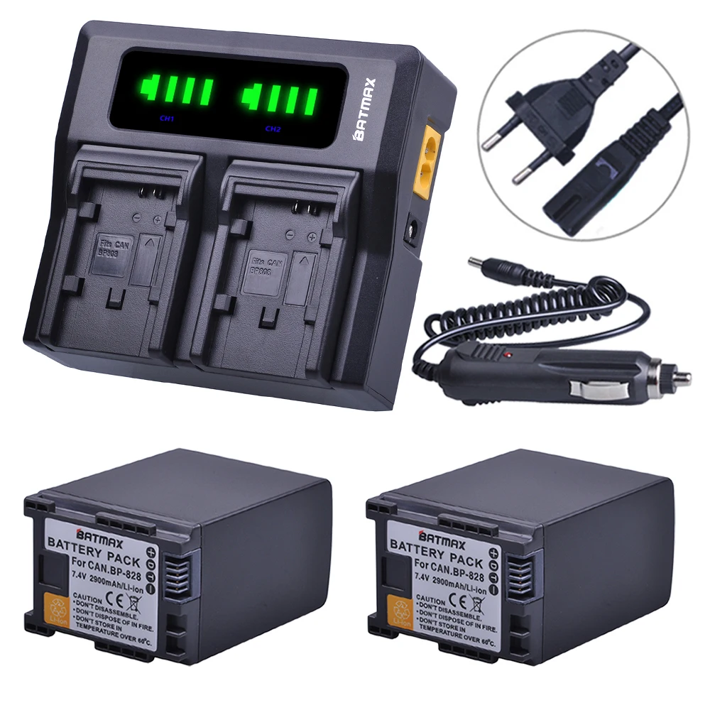 Batmax 2Pcs 2900Mah Bp828 Bp 828 Batteria + Caricabatterie Rapido Lcd Doppio Per Canon Bp-820 Legria Ivis Vixia Hf G30 G40 Xa20 Xa25 Xa35