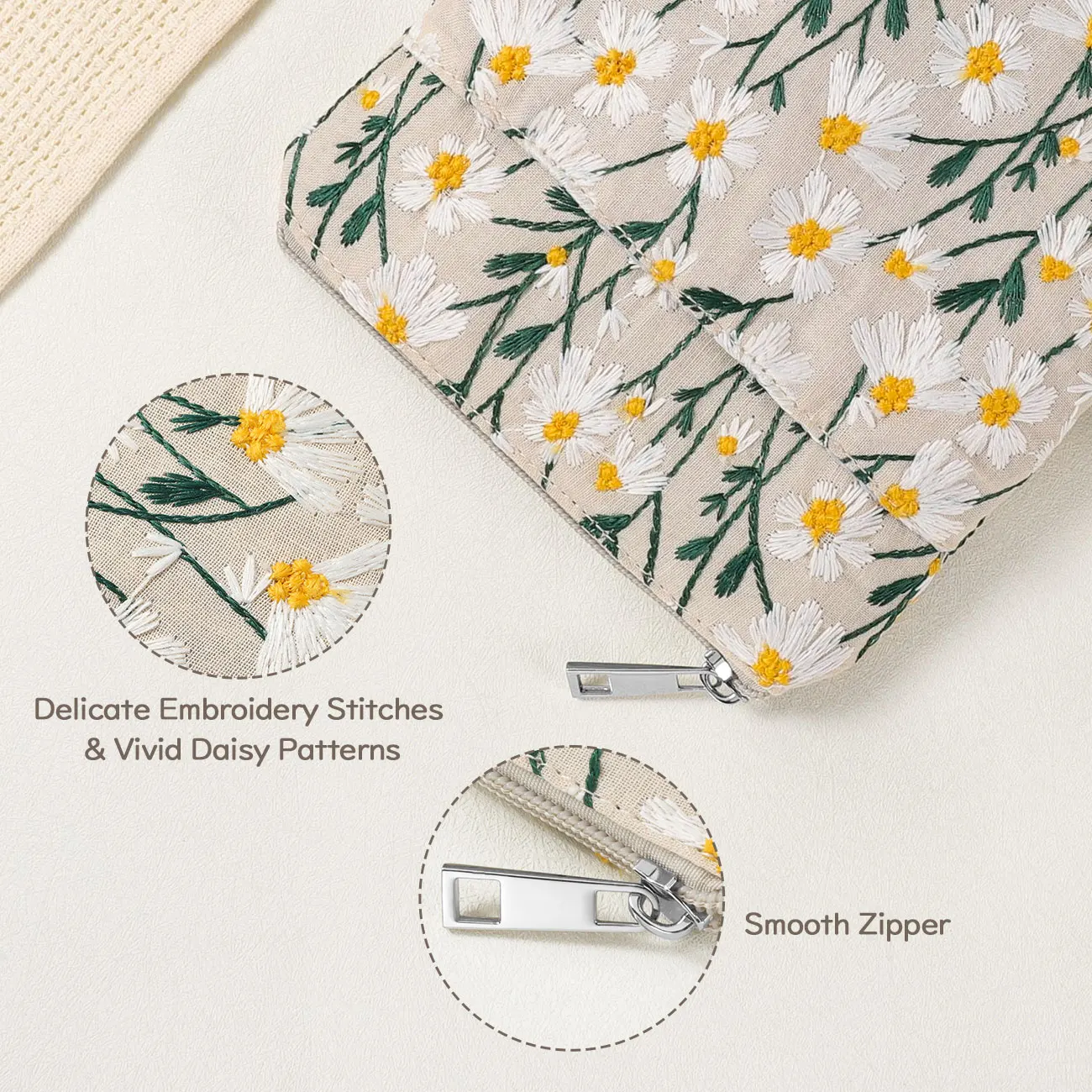 Embroidered Daisy Padded E-Reader Protective Sleeve