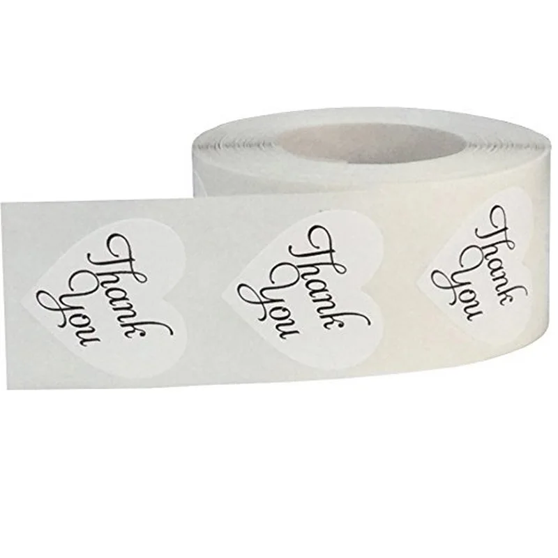 50-500 stücke Etiketten aufkleber Herz form weiß danke Aufkleber dichtung etiketten scrapbooking für Paket schreibwaren aufkleber 1 zoll
