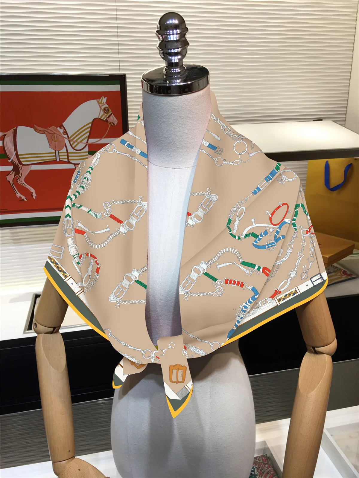 Neue 90 cm Twill Seide Schal Schal Luxus Marke Kette Druck Quadrat Schal Frauen Hijabs Bandana Foulard Halstuch Kopf schals – Detail 10