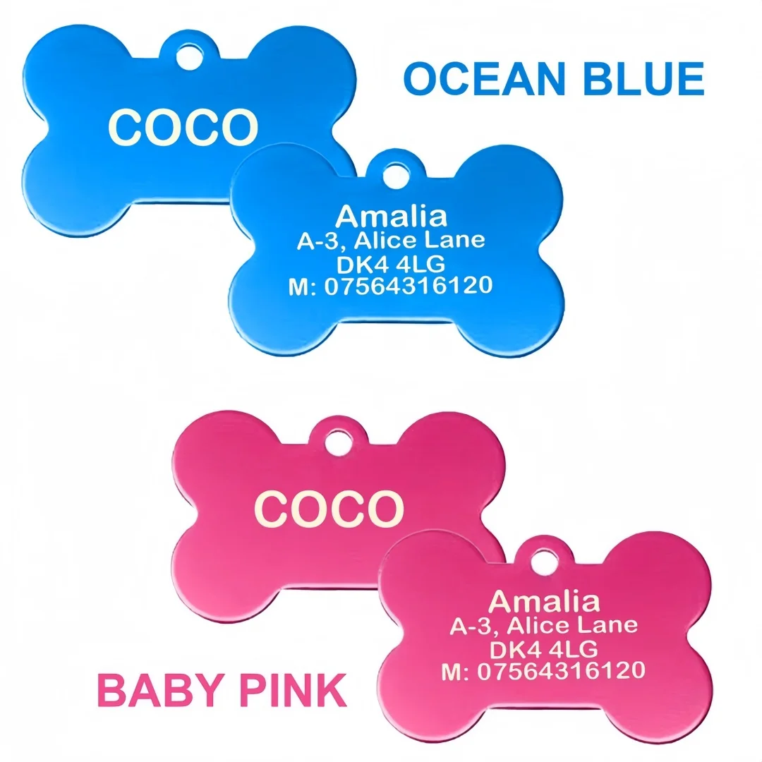 Personalized Pet ID Tag for Dogs & Cats - Deep Engraved Aluminum Collar Nameplate with Free Engraving | Address, Number