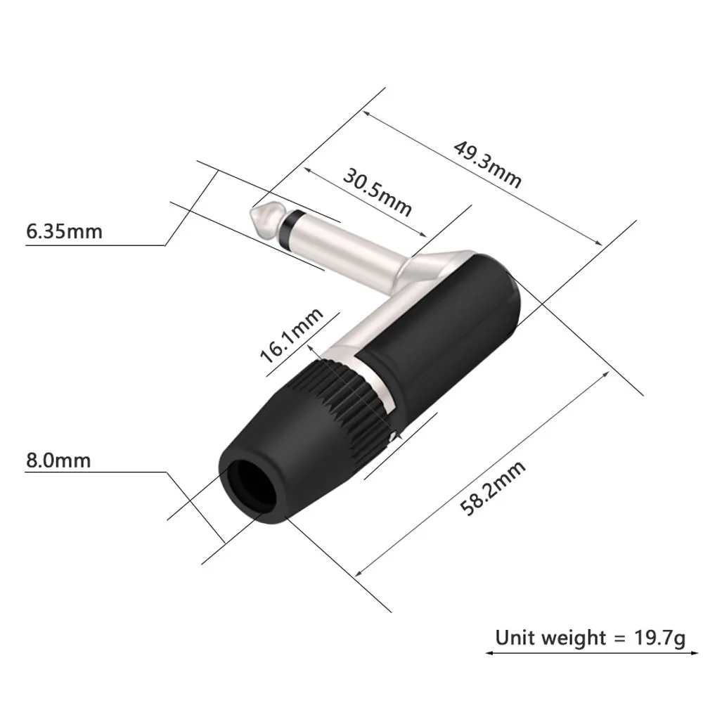 6.35 Jack Speaker Microphone Plug 1/4'' 6.35mm 2/3 Poles Mono/Stereo Male Jack Right Angle Guitar Plug Adapter Connector 1pc connector adapter power jack connector audio jack adapter cable adapter speaker terminal connector cable connector