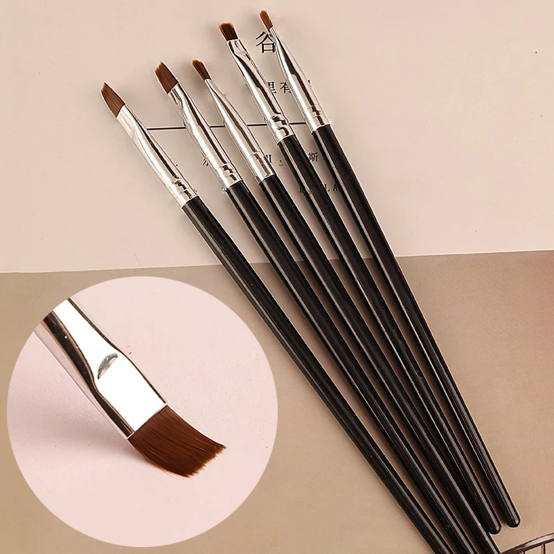 5pcs Nail Brushes Flat Head Nail Gel Polish Builder Extension Phototherapy Painting Drawing Art Pen Manicure Tools Accessories 4