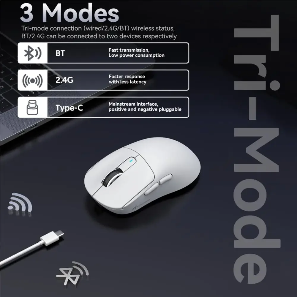 Ultra-Lightweight 49g Tri-Mode Gaming Mouse with Precision Tracking and Macro Functionality