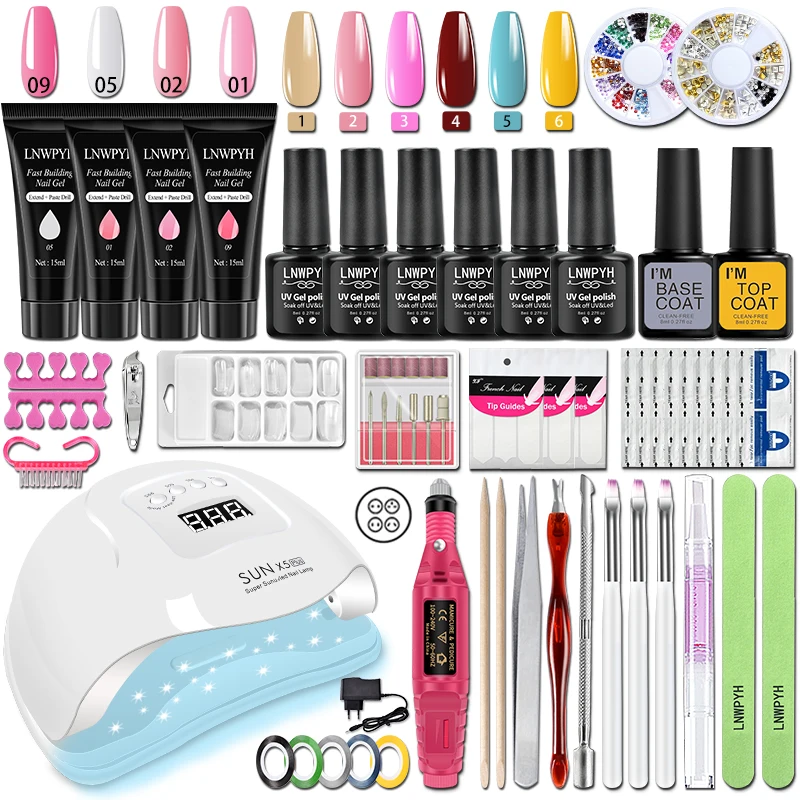 LNWPYH Nail Set Nail Gel Tools Kit 54W/36W Nail Lamp 18/12/6 Colors UV Gel Nail Polish Kit Contains Nail Drill Machine Nail Kit 4