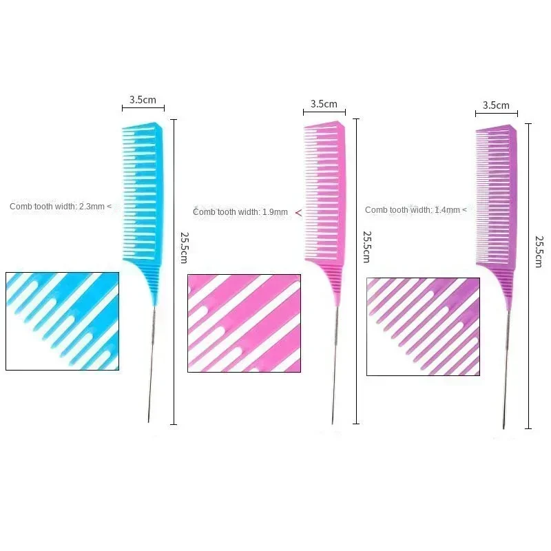 3pcs Hairbrush Hair Styling Combs Tailed Comb Set Coloring Dyeing Comb Salon Tool Sectioning Highlighting Weaving Cutting Comb 6