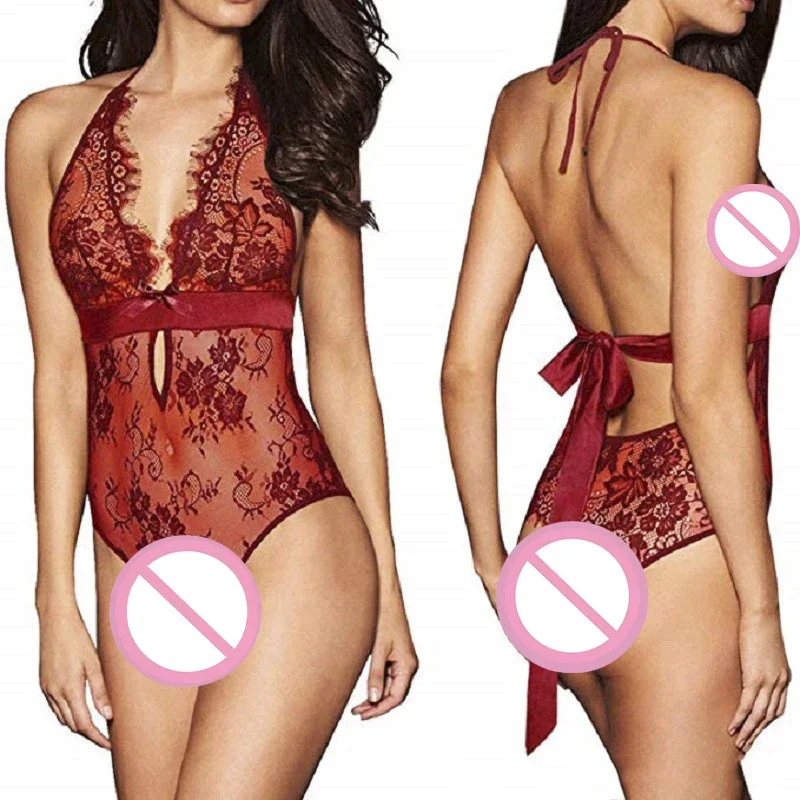 Lace Sexy Babydoll Lingerie Female Dress Backless See Through Nightdress Chemises Women Sleepwear Erotic Underwear