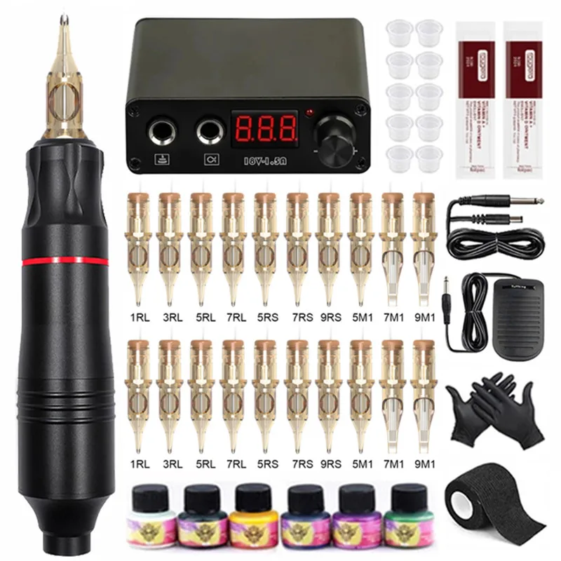 Complete Tattoo Kits Professional Permanent Make-up Rotary Tattoo Machine Set Rotary Tattoo Machine with Cartridges Needles Sets