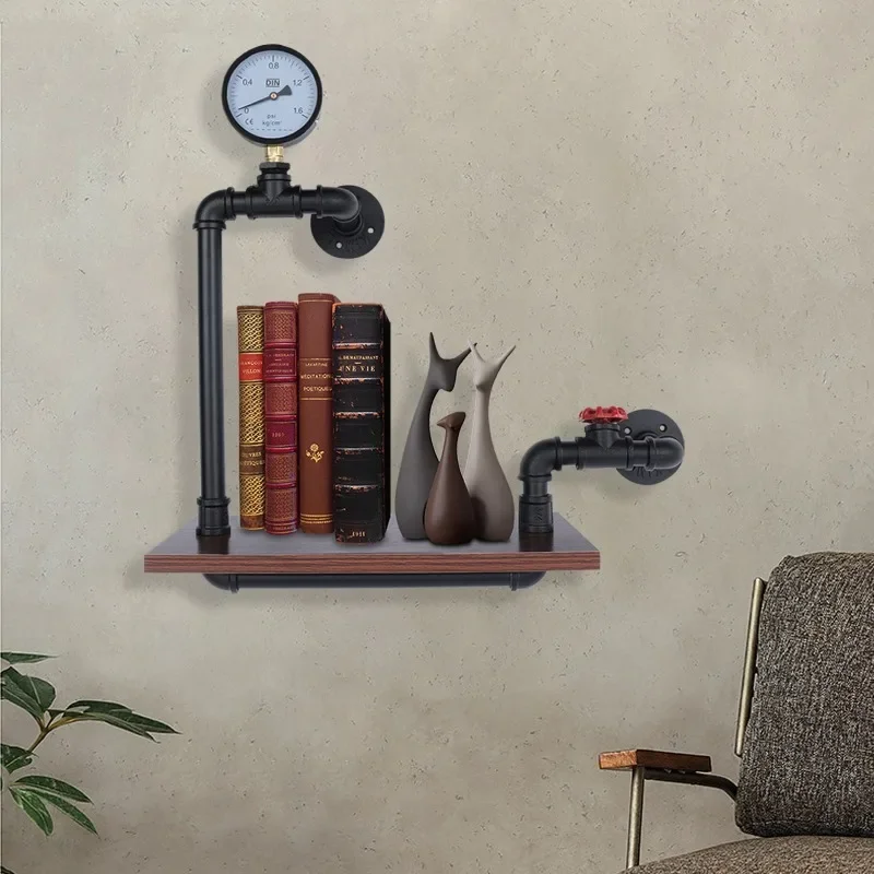 Durable Retro Storage Rack Industrial Ebenen Wandshelf Holz Bücherregal Rectangular – Detail 1