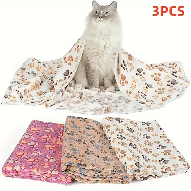 3PCS Soft Flannel Fleece Cat Dog Blanket Bed Mats Paw Foot Print Warm Pet Blanket Sleeping Beds Cover Mat For Pets Supplies