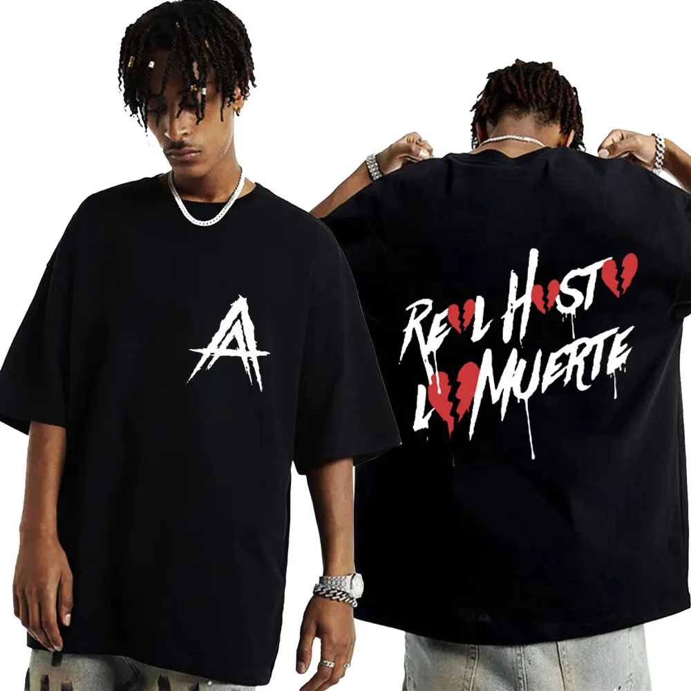 

Anuel AA Rompe Corazones Real Hasta La Muerte Print T-shirt Men Women Hip Hop Rap Style Oversized Male Cotton T Shirt Streetwear
