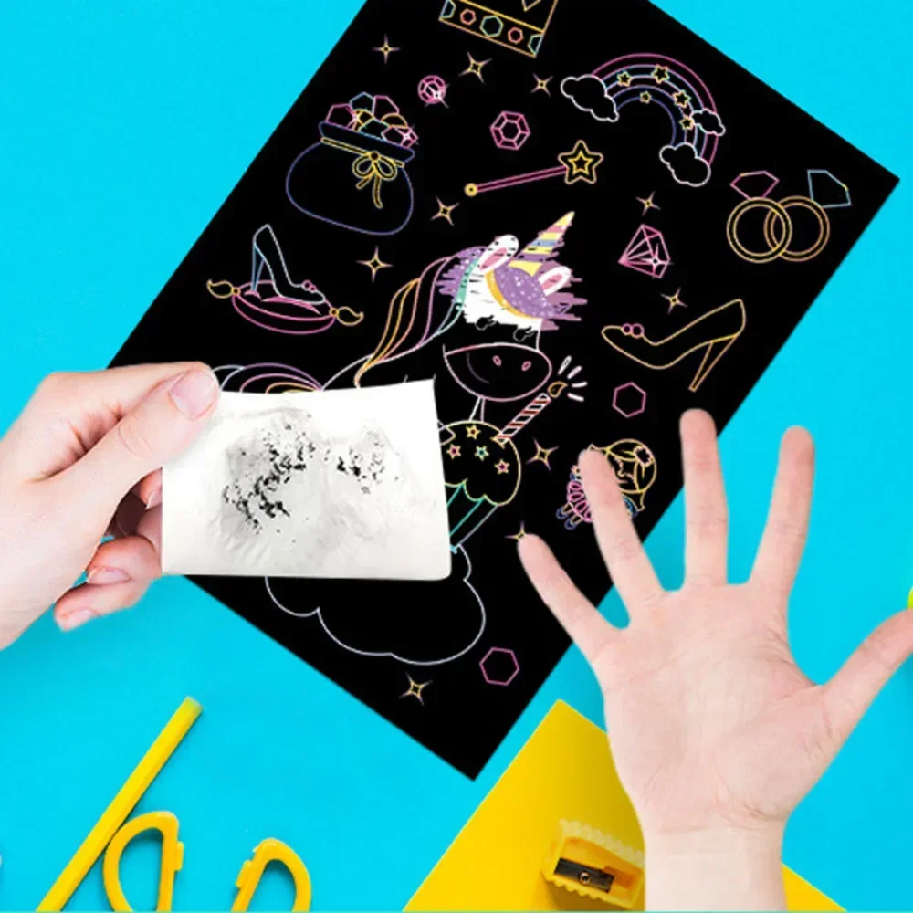 Magic Rainbow Color Scratch Art Painting Paper Card Kit Cartoon Drawing Board Coloring Books for Kids DIY Educational Toys Gifts 5