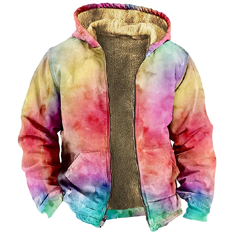 New Colorful Gradient Cotton Coat Hooded Sweater Casual Print Long Sleeve Zipper Sweater Thick Cotton Coat Winter Style